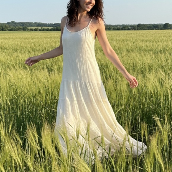 Anthropologie Ivory Gauzy Cotton Tiered Maxi Dress - Picture 1 of 6